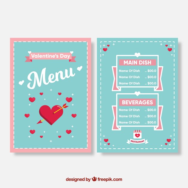 Concepto lindo azul de menú de san valentin