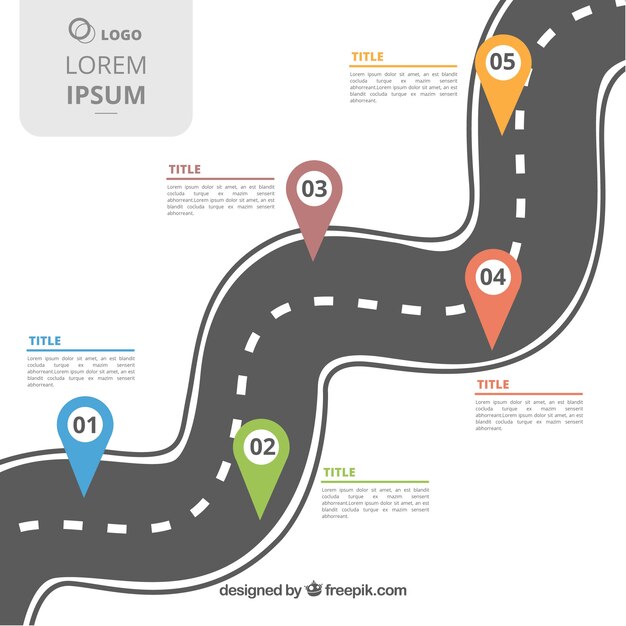 Concepto de línea de tiempo infográfica con carretera