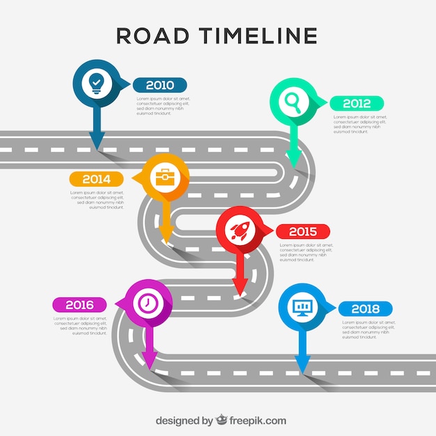 Concepto de línea de tiempo infográfica con carretera