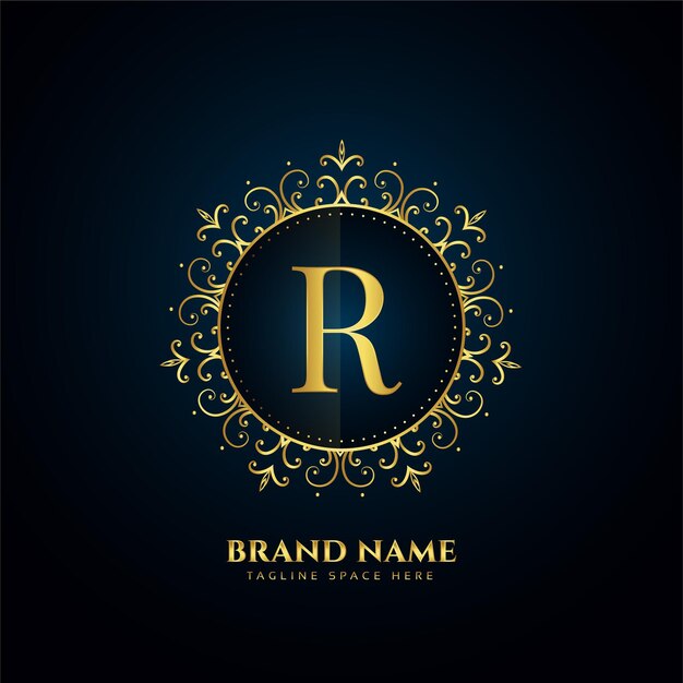 Concepto de logotipo letra R con flores doradas