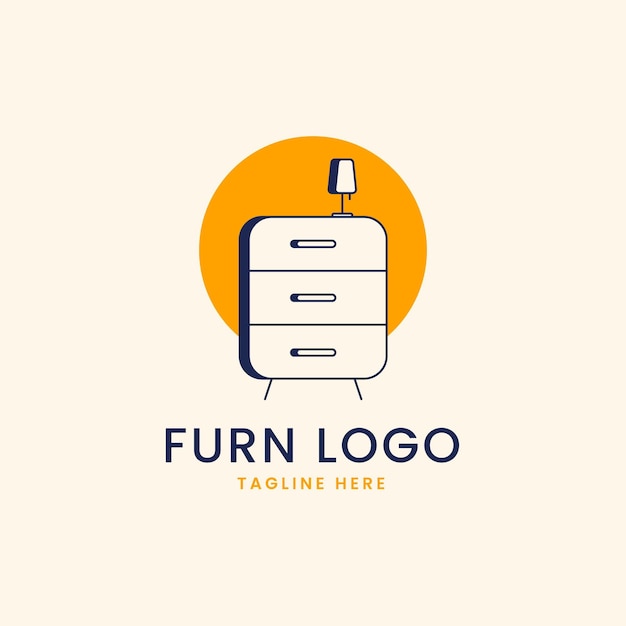 Concepto de logotipo de muebles con mesita de noche.