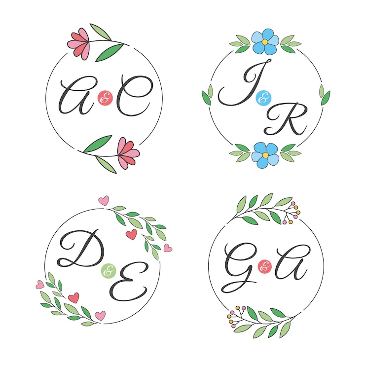 Vector gratuito concepto de logotipos de monogramas de boda colorido