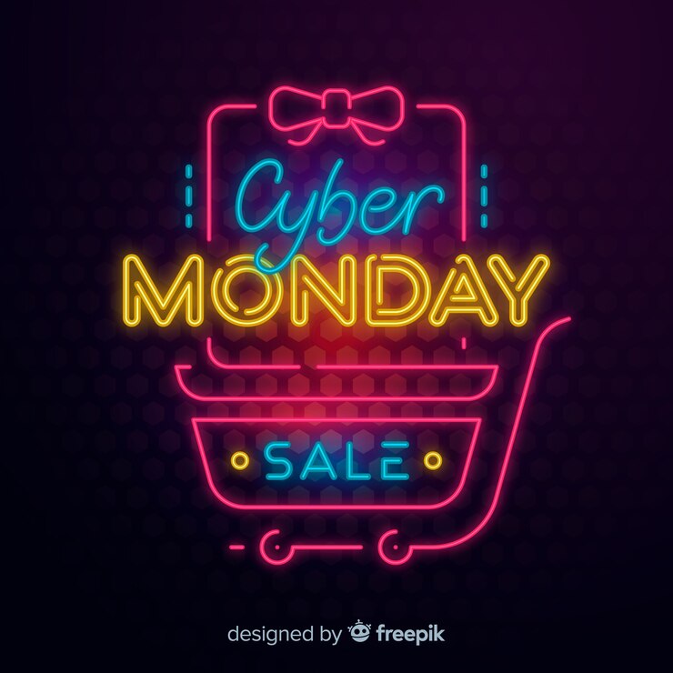 Vector gratuito concepto de lunes cibernético con diseño de neón