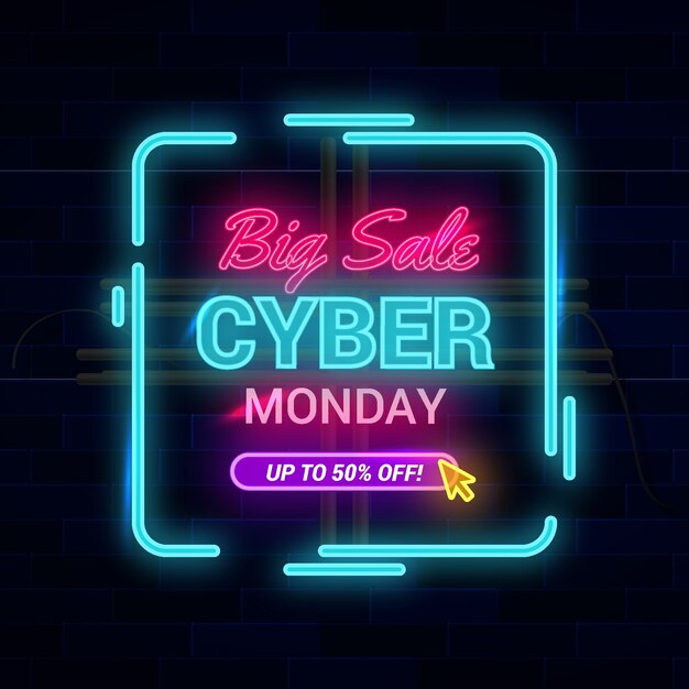 Concepto de lunes cibernético con diseño de neón