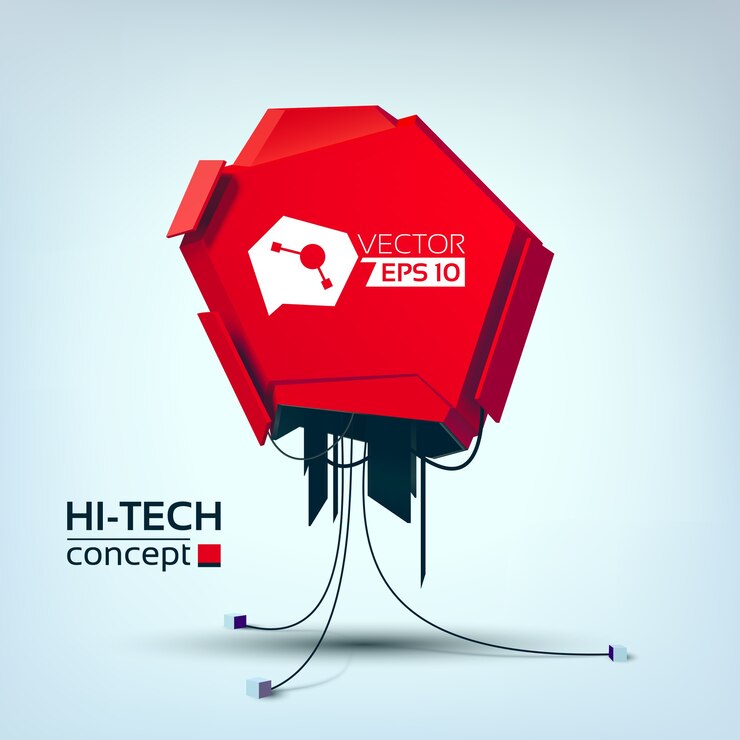Vector gratuito concepto de luz abstracto con objeto de metal rojo futurista en estilo de alta tecnología