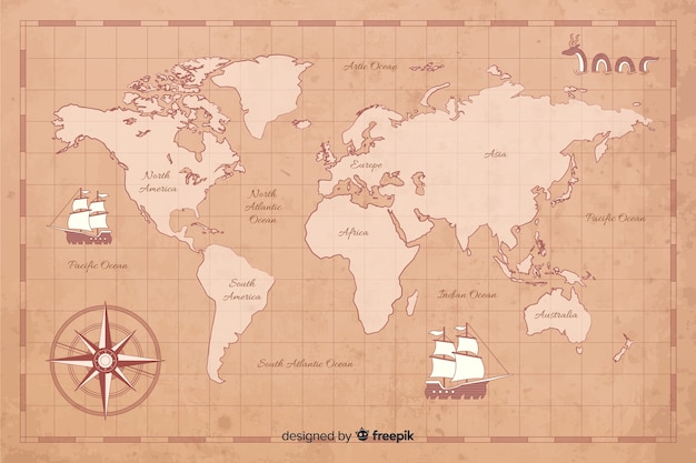 Vector gratuito concepto de mapa mundial vintage digital