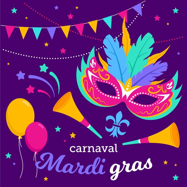 Concepto de mardi gras dibujado a mano
