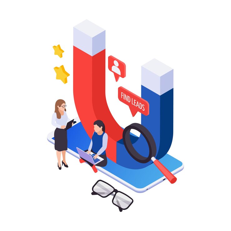 Vector gratuito concepto de marketing efectivo y atracción de seguidores con imán isométrico y personas 3d