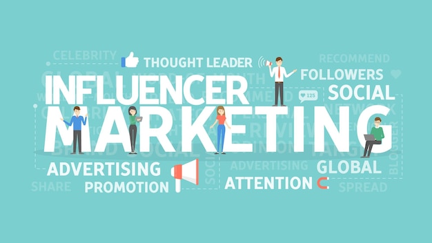 Concepto de marketing de influencers idea de publicidad de atención y medios