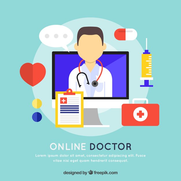 Concepto de médico online en diseño flat