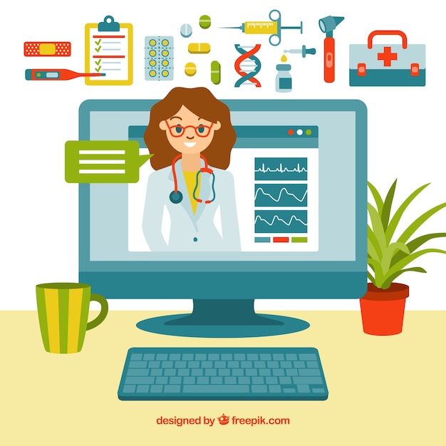 Concepto de médico online con elementos