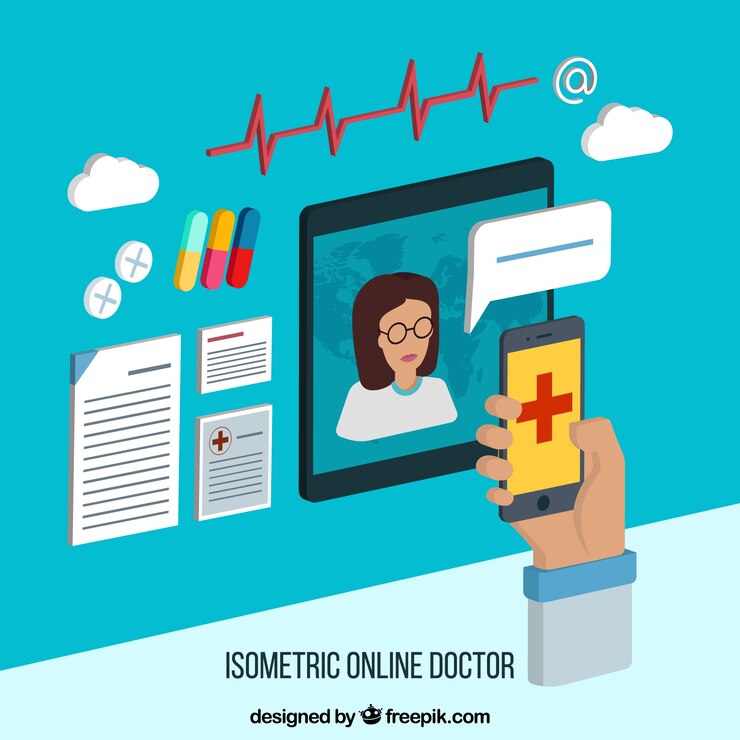 Vector gratuito concepto de médico online con elementos