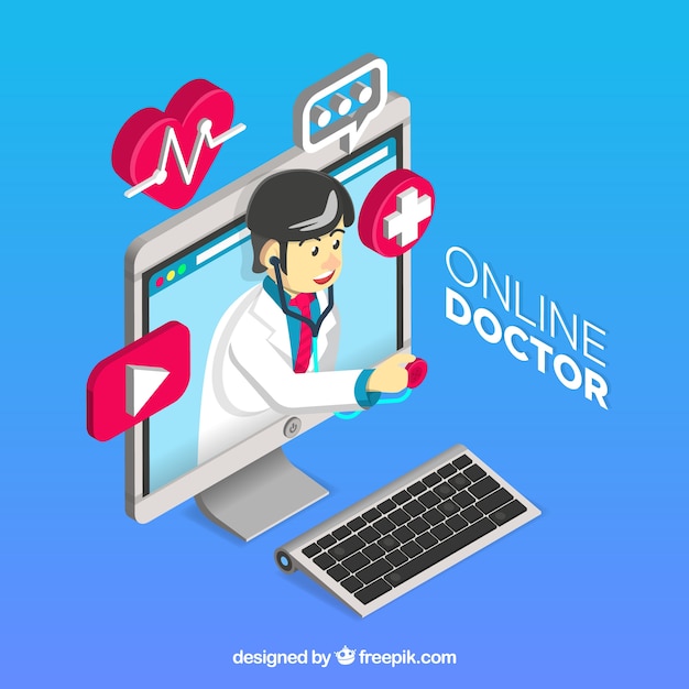 Concepto de médico online en estilo isométrico