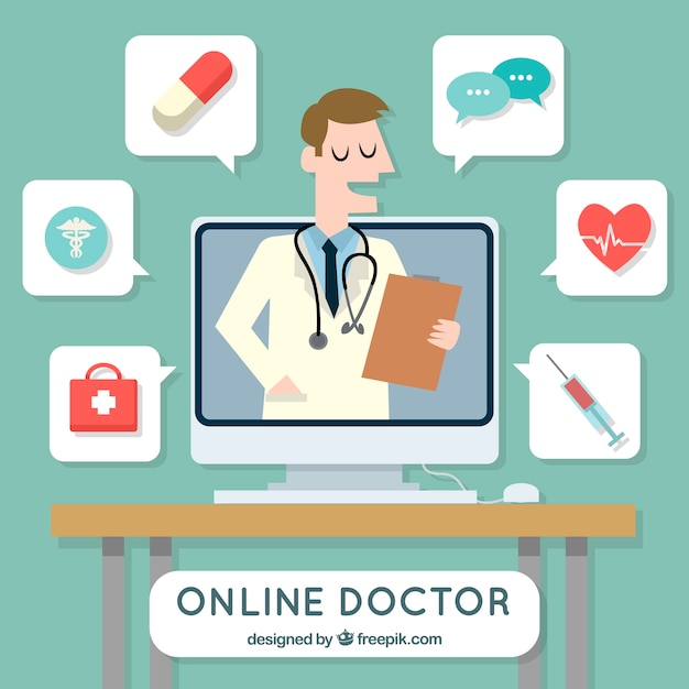 Concepto de médico online con iconos