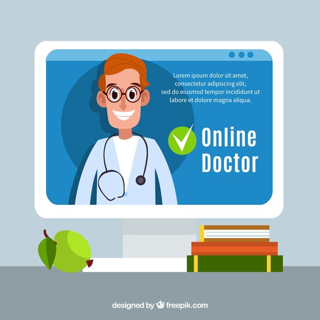 Concepto de médico online con pantalla