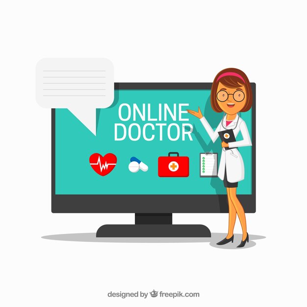 Concepto de médico online con pantalla