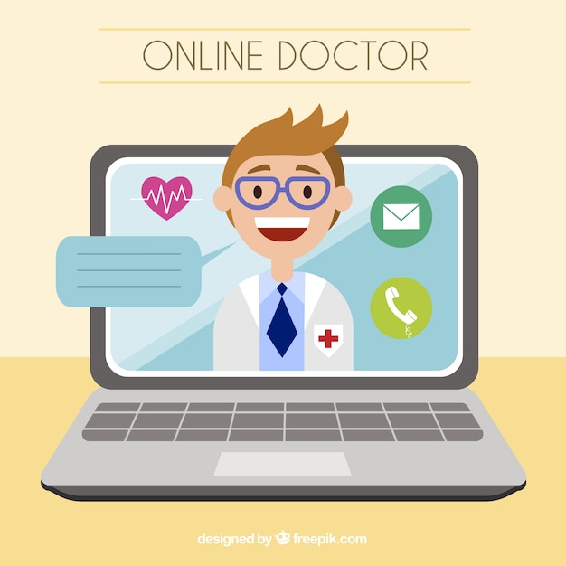 Vector gratuito concepto de médico online con portátil