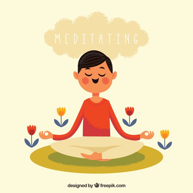 Concepto de meditación con hombre feliz