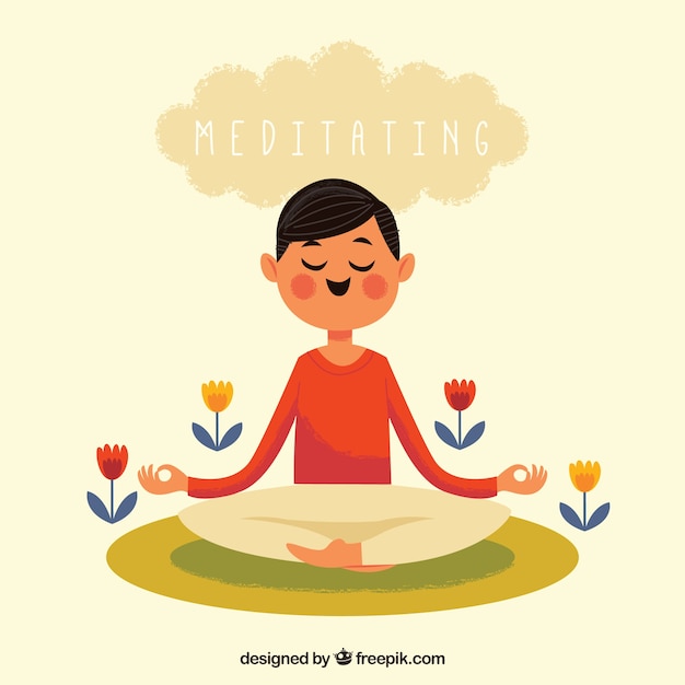 Concepto de meditación con hombre feliz