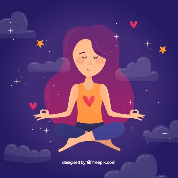 Concepto de meditación con mujer dibujada a mano