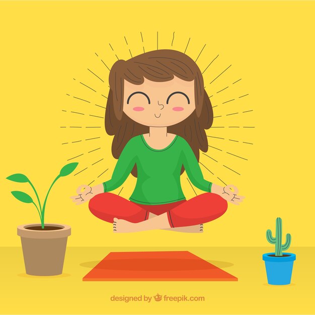 Concepto de meditación con mujer dibujada a mano