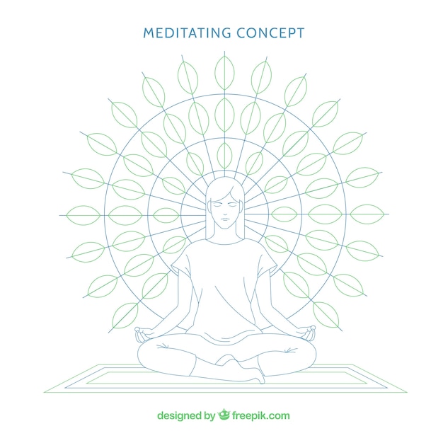 Vector gratuito concepto de meditación con mujer y mandala