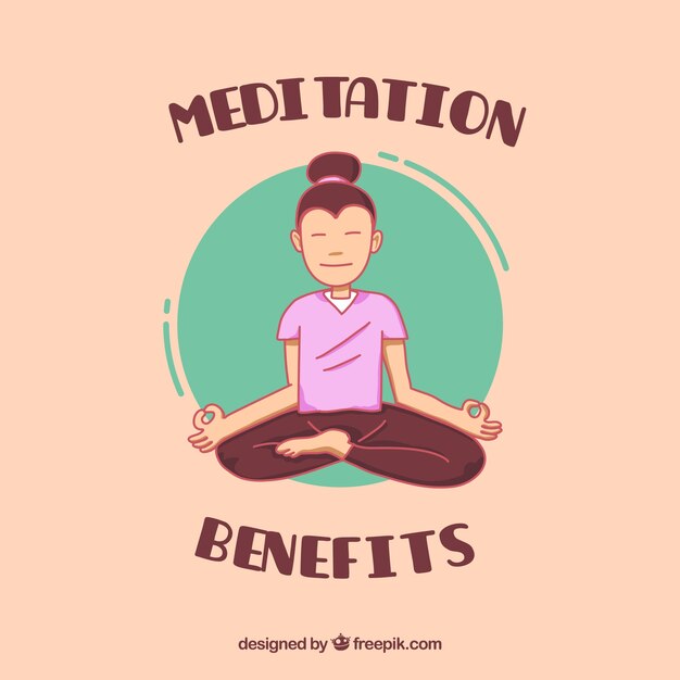 Concepto de meditación con personaje dibujado a mano