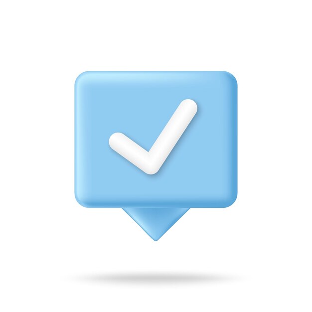 Concepto de mensaje de icono 3d de burbuja de voz Marca de verificación de burbuja de voz realista para chat Cuadro de mensaje de vector
