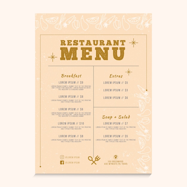 Concepto de menú de restaurante para plantilla