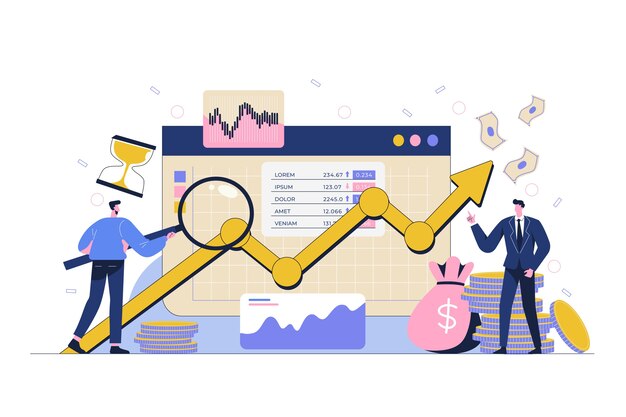 Concepto de mercado de valores dibujado a mano con flecha
