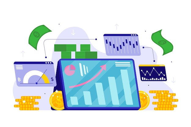 Concepto de mercado de valores dibujado a mano con pantalla