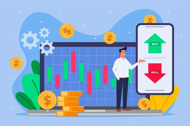 Concepto de mercado de valores dibujado a mano con teléfono
