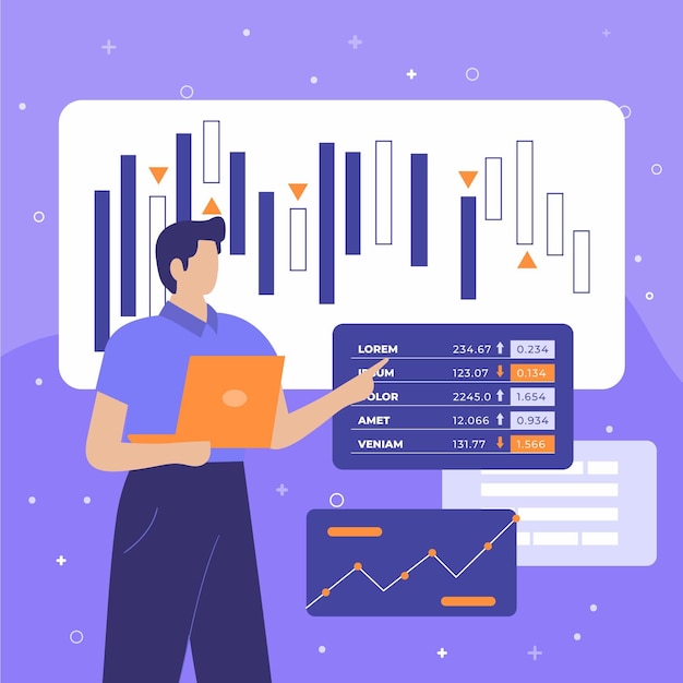 Concepto de mercado de valores de diseño plano dibujado a mano