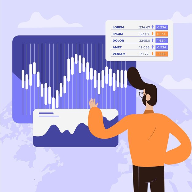 Concepto de mercado de valores de diseño plano dibujado a mano
