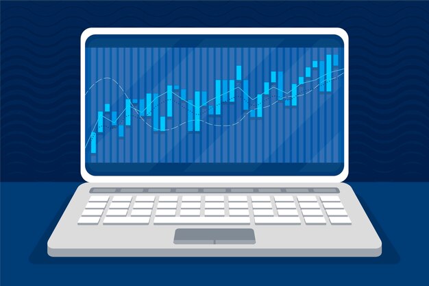 Concepto de mercado de valores de diseño plano con laptop