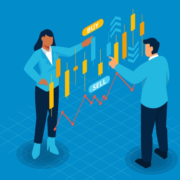 Concepto de mercado de valores isométrico con estadísticas