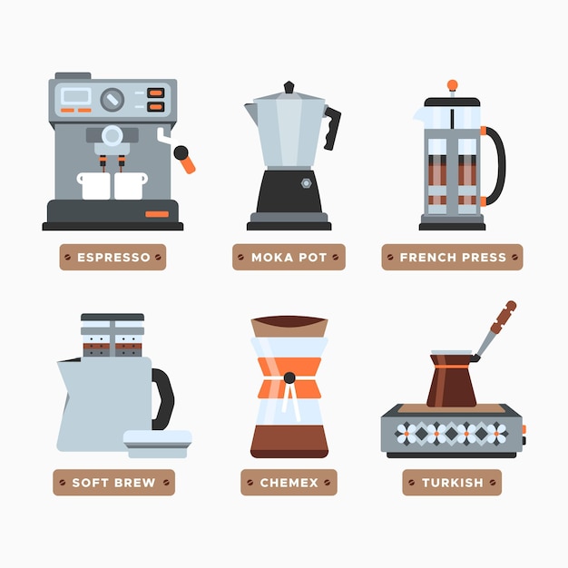 Vector gratuito concepto de métodos de elaboración de café