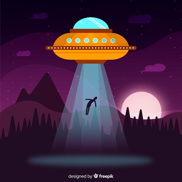 Concepto moderno de abducción de ovni con diseño plano