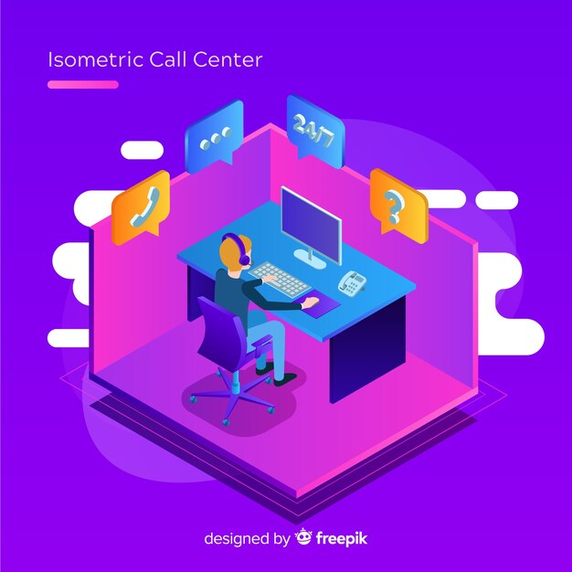 Concepto moderno de call center isométrico