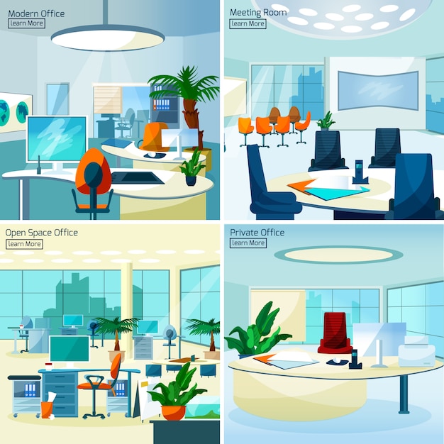 Vector gratuito concepto moderno de interiores de oficina 2x2