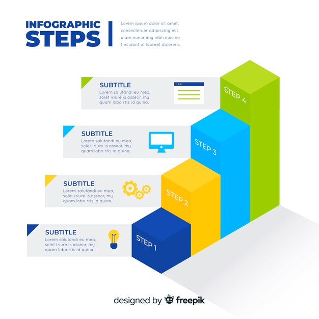 Concepto moderno isométrico de pasos infográficos