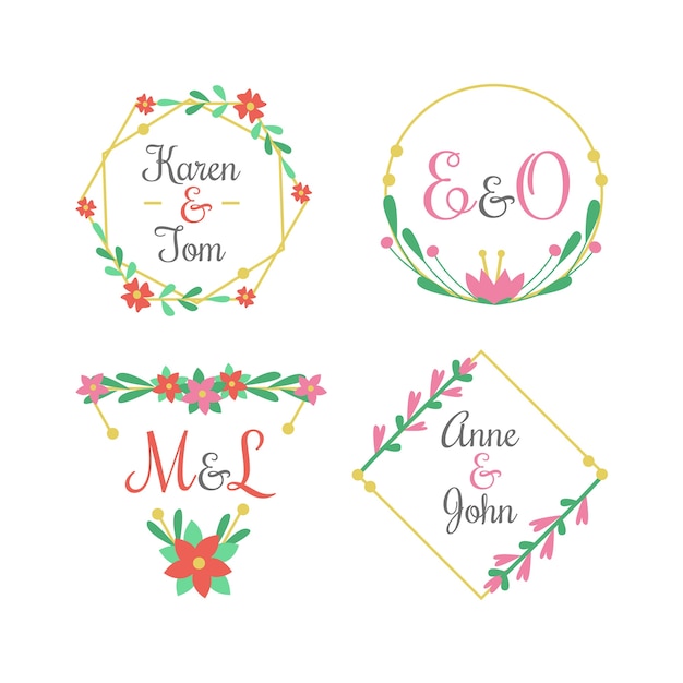 Vector gratuito concepto de monogramas de boda floral