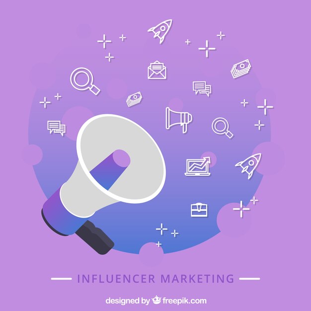 Concepto morado de influencer marketing con altavoz