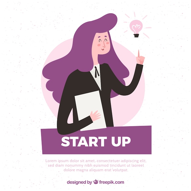 Vector gratuito concepto morado de startup con mujer