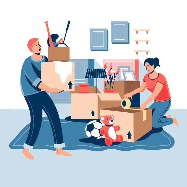 Concepto de mudanza de casa de diseño plano