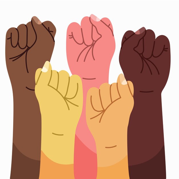 Concepto multirracial de puños levantados
