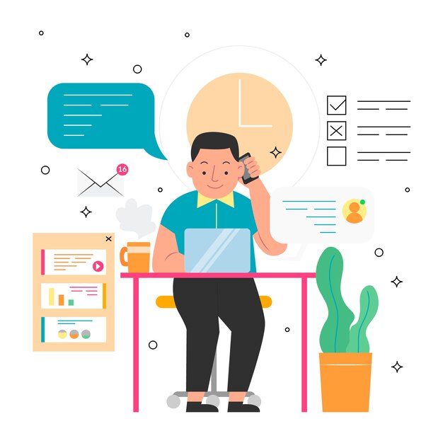 Concepto multitarea con trabajo adulto