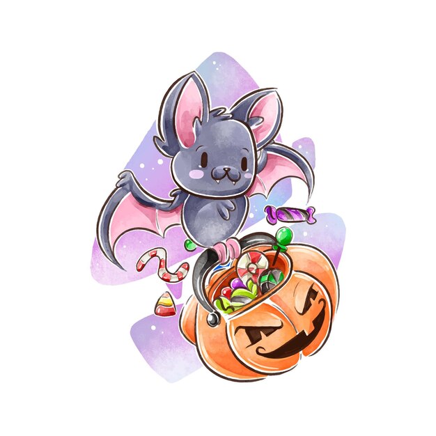 Concepto de murciélago de halloween acuarela