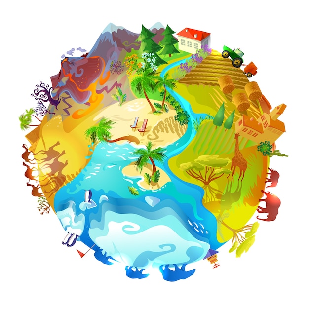 Concepto de naturaleza de planeta tierra de dibujos animados
