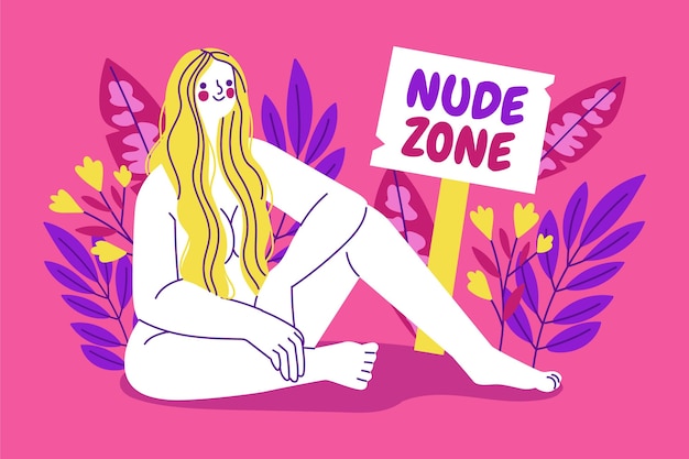 Concepto de naturismo ilustrado con mujer en zona desnuda.